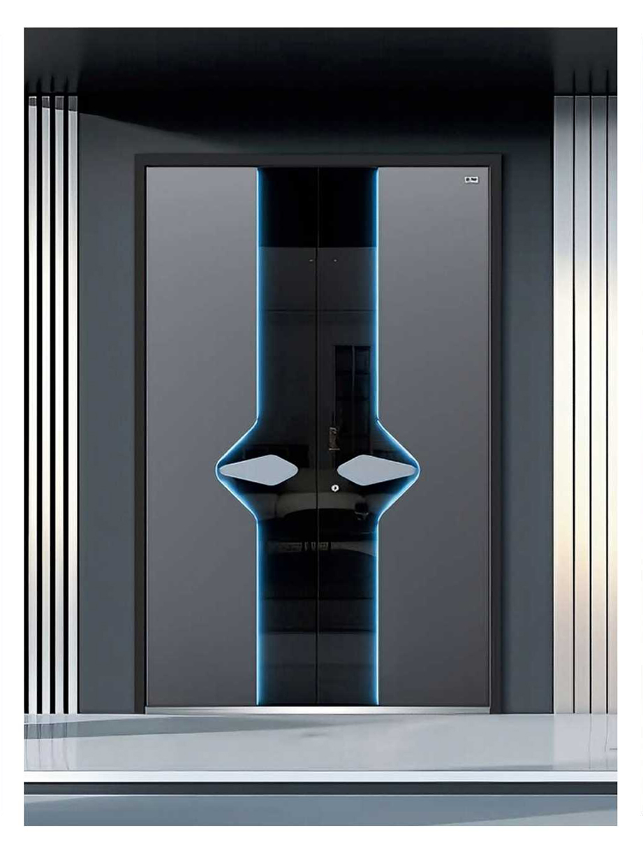 Black glass and ambient lighting double door style