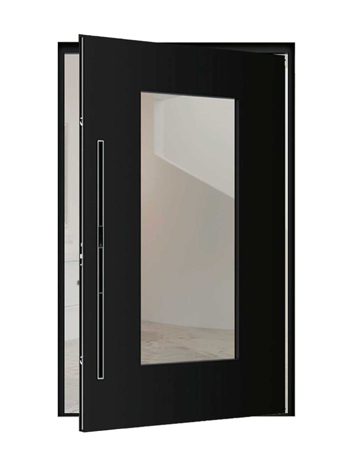 Glass-integrated pivot door style