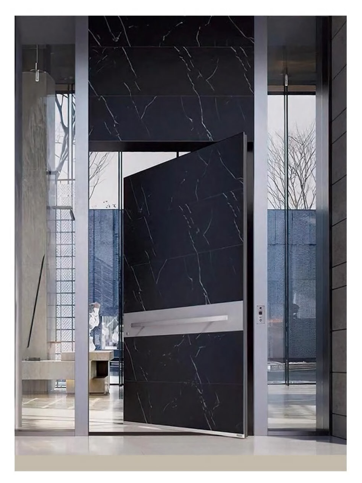 Stone and rock panel pivot door style