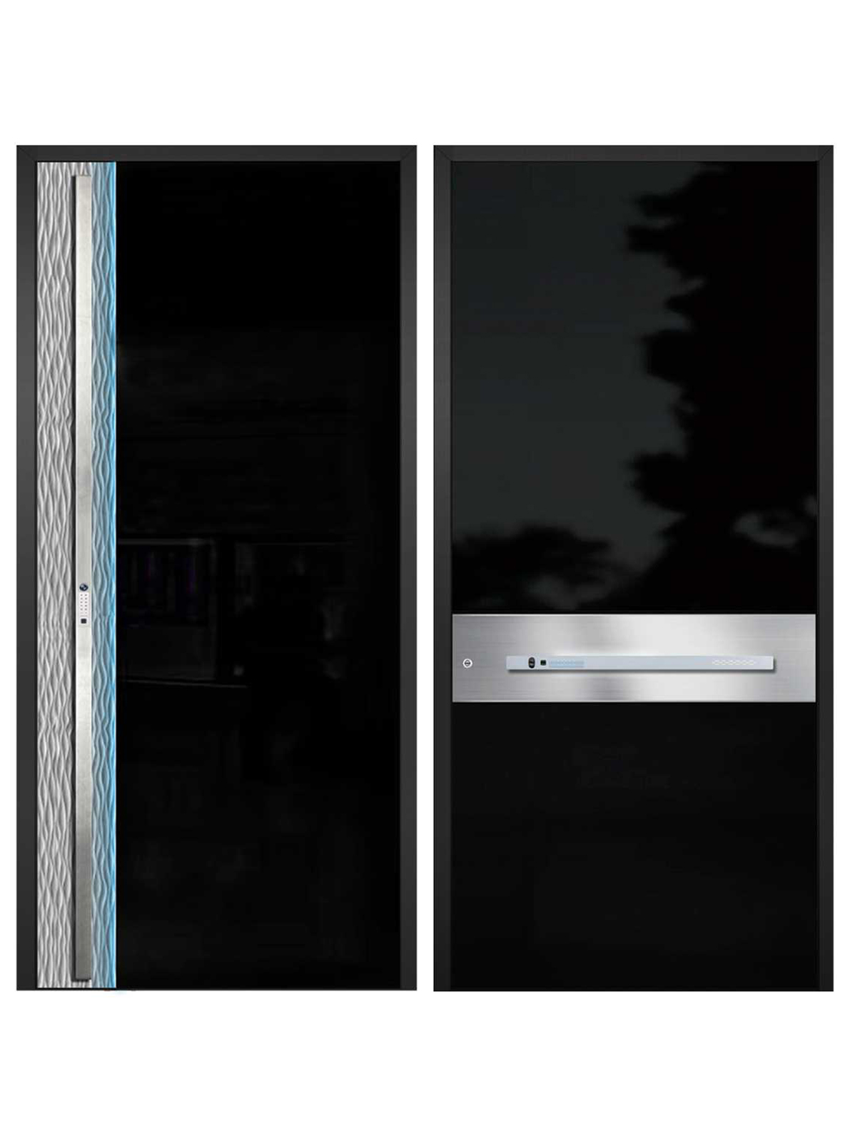 Black glass and stainless steel single door style