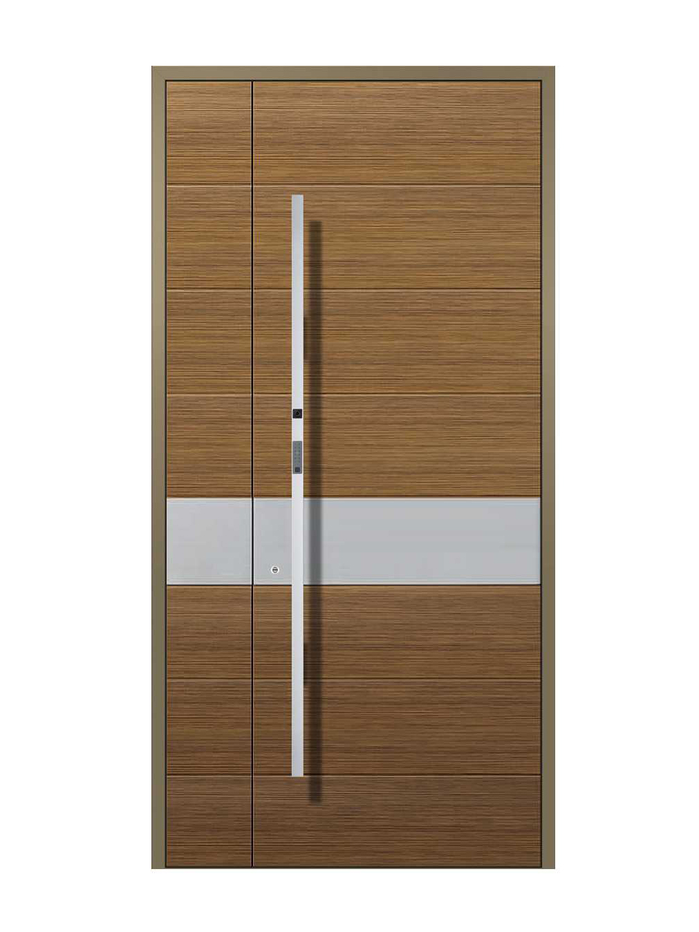 Timber look unequal double door style